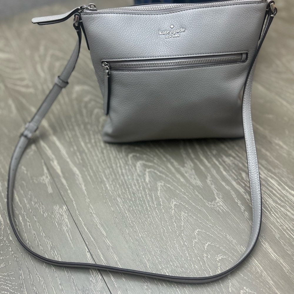 kate spade gray leather crossbody bag with silver hardware